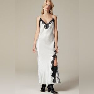 NWT JCrew Lace-trim slip dress in textured satin